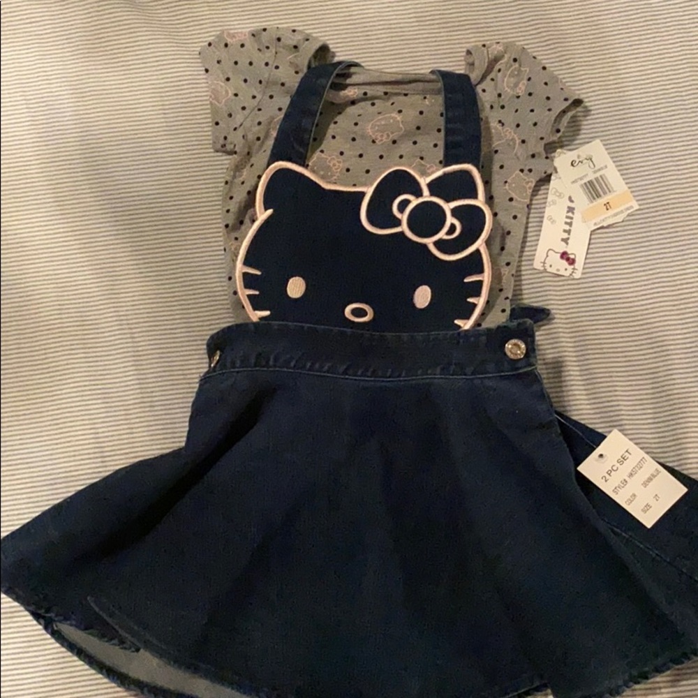 Denim hello kitty dress overall w/ matching shirt
